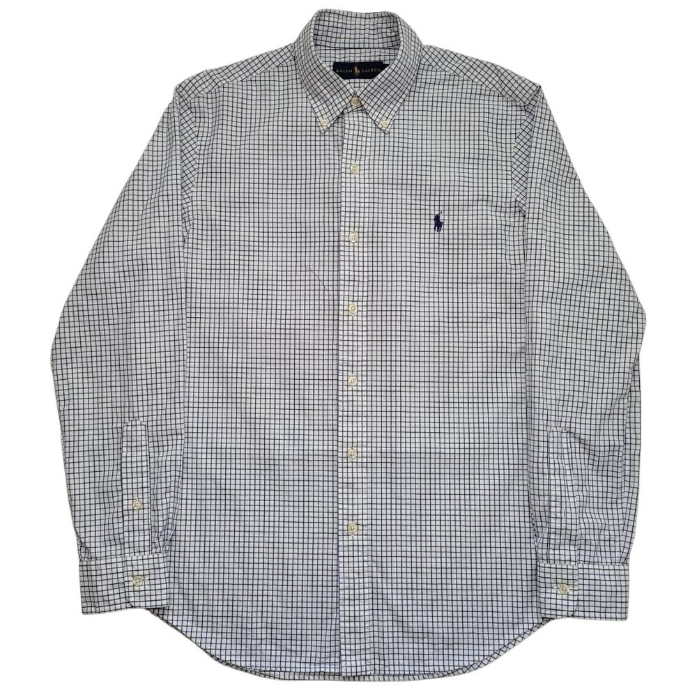 Ralph Lauren Mens Gingham Button Down Shirt Blue White Medium Preppy Nautical
